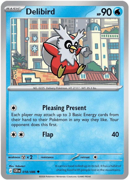 Delibird trading card from ME04: Chaos Rising Delibird - ME04: Chaos Rising Pokémon trading card