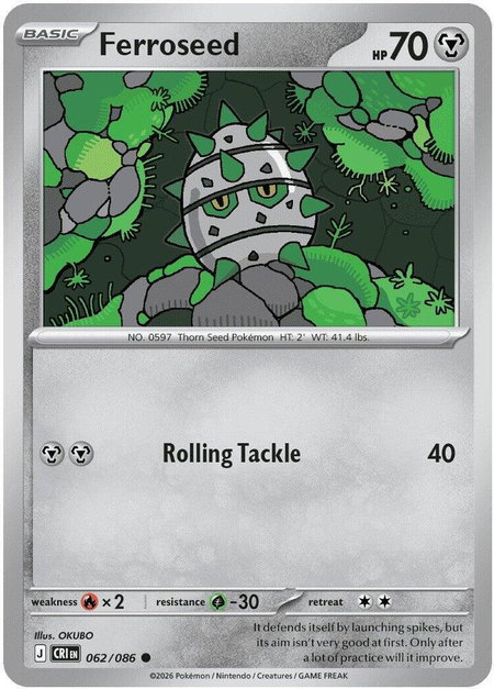 Ferroseed trading card from ME04: Chaos Rising Ferroseed - ME04: Chaos Rising Pokémon trading card