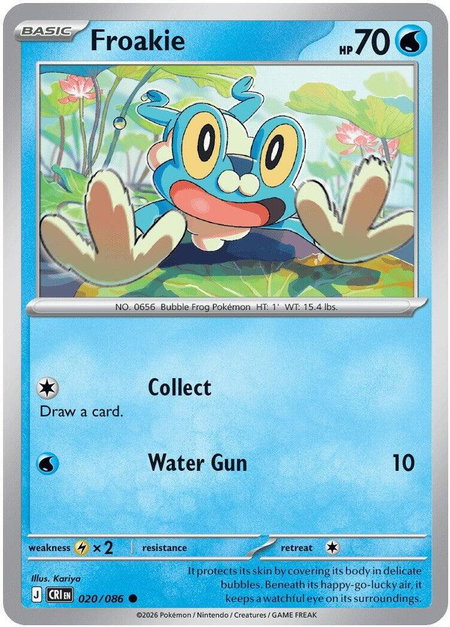 Froakie - 020/086 trading card from ME04: Chaos Rising Froakie - 020/086 - ME04: Chaos Rising Pokémon trading card