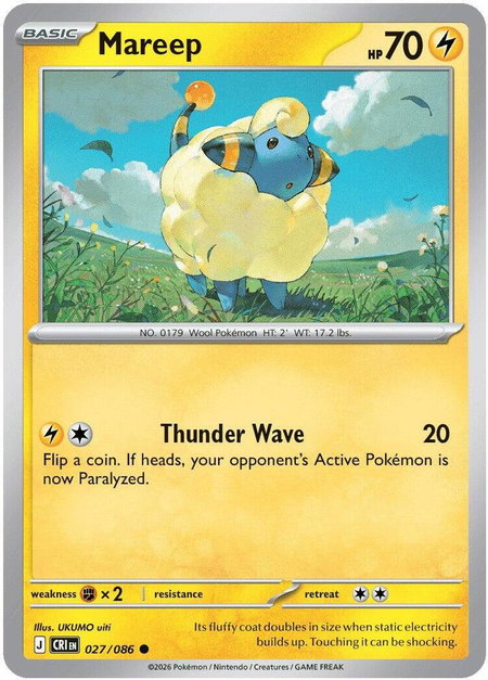 Mareep trading card from ME04: Chaos Rising Mareep - ME04: Chaos Rising Pokémon trading card