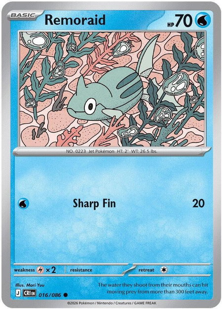 Remoraid trading card from ME04: Chaos Rising Remoraid - ME04: Chaos Rising Pokémon trading card