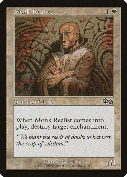Monk Realist trading card from Urza's Saga Monk Realist - Urza's Saga Magic: The Gathering trading card