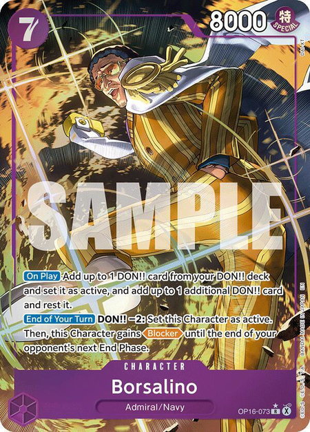 Borsalino (Alternate Art) trading card from The Time of Battle Borsalino (Alternate Art) - The Time of Battle One Piece trading card