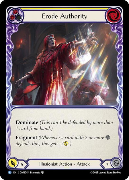 Erode Authority (Yellow) trading card from Omens of the Third Age Erode Authority (Yellow) - Omens of the Third Age Flesh and Blood trading card