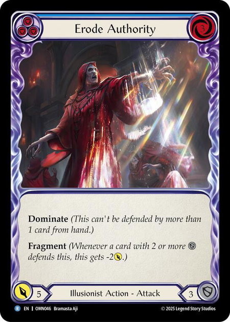 Erode Authority (Blue) trading card from Omens of the Third Age Erode Authority (Blue) - Omens of the Third Age Flesh and Blood trading card