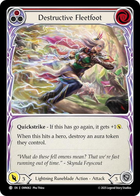Destructive Fleetfoot (Red) trading card from Omens of the Third Age Destructive Fleetfoot (Red) - Omens of the Third Age Flesh and Blood trading card