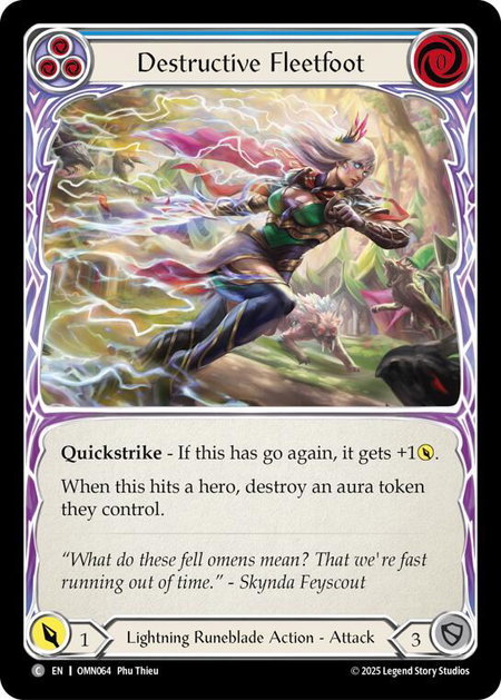 Destructive Fleetfoot (Blue) trading card from Omens of the Third Age Destructive Fleetfoot (Blue) - Omens of the Third Age Flesh and Blood trading card