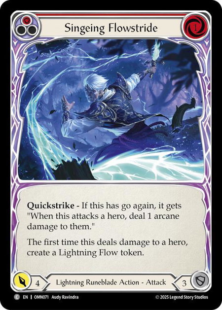 Singeing Flowstride (Red) trading card from Omens of the Third Age Singeing Flowstride (Red) - Omens of the Third Age Flesh and Blood trading card