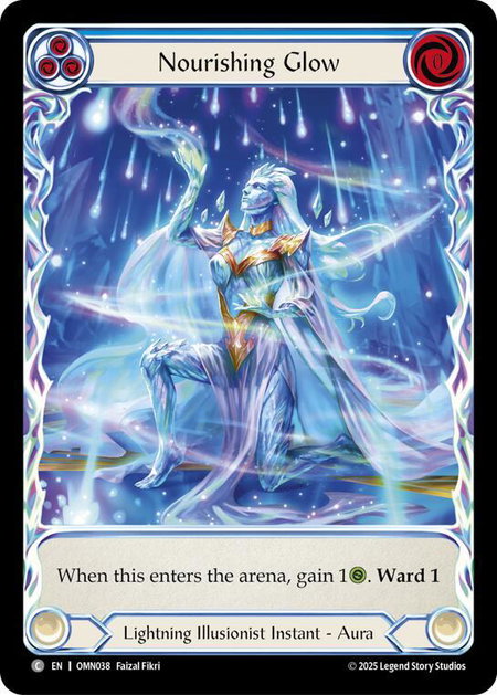 Nourishing Glow (Blue) (Extended Art) trading card from Omens of the Third Age Nourishing Glow (Blue) (Extended Art) - Omens of the Third Age Flesh and Blood trading card