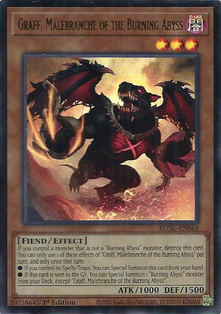 Graff, Malebranche of the Burning Abyss trading card from Battles of Legend: Glorious Gallery Graff, Malebranche of the Burning Abyss - Battles of Legend: Glorious Gallery YuGiOh trading card