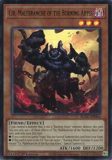 Cir, Malebranche of the Burning Abyss trading card from Battles of Legend: Glorious Gallery Cir, Malebranche of the Burning Abyss - Battles of Legend: Glorious Gallery YuGiOh trading card