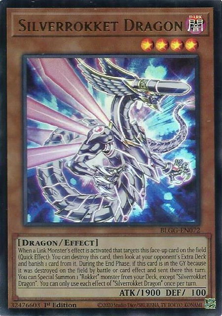 Silverrokket Dragon trading card from Battles of Legend: Glorious Gallery Silverrokket Dragon - Battles of Legend: Glorious Gallery YuGiOh trading card