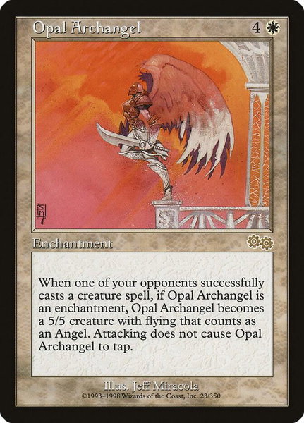 Opal Archangel trading card from Urza's Saga Opal Archangel - Urza's Saga Magic: The Gathering trading card