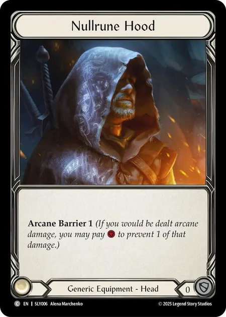 Nullrune Hood trading card from Silver Age Chapter 3 Nullrune Hood - Silver Age Chapter 3 Flesh and Blood trading card