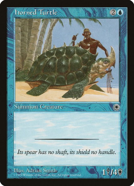 Horned Turtle trading card from Portal Horned Turtle - Portal Magic: The Gathering trading card