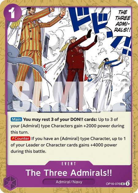 The Three Admirals!! trading card from The Time of Battle The Three Admirals!! - The Time of Battle One Piece trading card