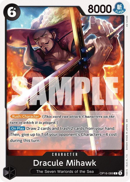 Dracule Mihawk trading card from The Time of Battle Dracule Mihawk - The Time of Battle One Piece trading card