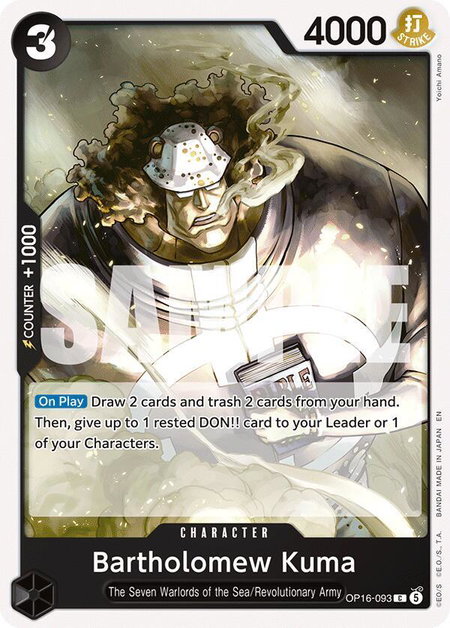 Bartholomew Kuma (093) trading card from The Time of Battle Bartholomew Kuma (093) - The Time of Battle One Piece trading card