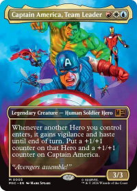 Captain America, Team Leader (Borderless) - Commander: Marvel Super Heroes (MSC) #5 - Mythic Rare Magic: The Gathering Trading Card