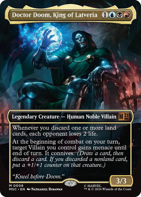 Doctor Doom, King of Latveria (Borderless) - Commander: Marvel Super Heroes Magic: The Gathering trading card