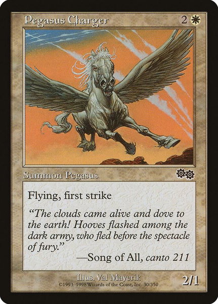 Pegasus Charger trading card from Urza's Saga Pegasus Charger - Urza's Saga Magic: The Gathering trading card