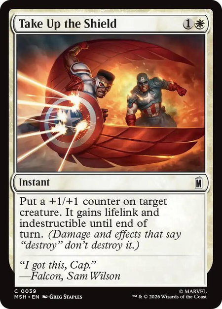 Take Up the Shield - Marvel Super Heroes Magic: The Gathering trading card