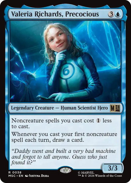 Valeria Richards, Precocious - Commander: Marvel Super Heroes Magic: The Gathering trading card