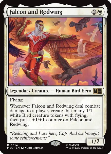 Falcon and Redwing (Surge Foil) - Commander: Marvel Super Heroes Magic: The Gathering trading card