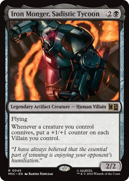 Iron Monger, Sadistic Tycoon (Surge Foil) - Commander: Marvel Super Heroes Magic: The Gathering trading card