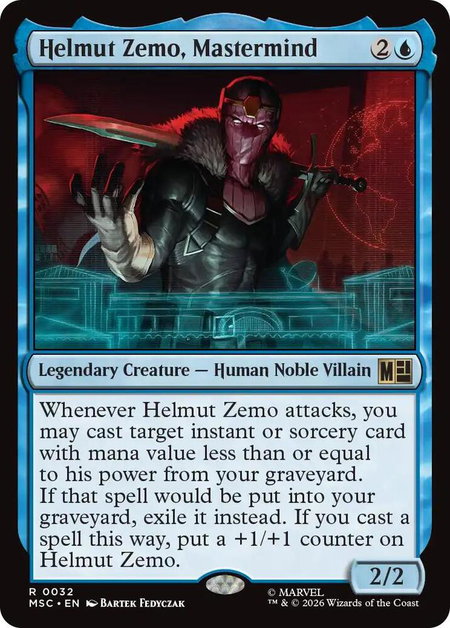 Helmut Zemo, Mastermind (Surge Foil) - Commander: Marvel Super Heroes Magic: The Gathering trading card