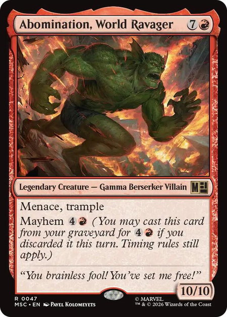 Abomination, World Ravager (Surge Foil) - Commander: Marvel Super Heroes Magic: The Gathering trading card