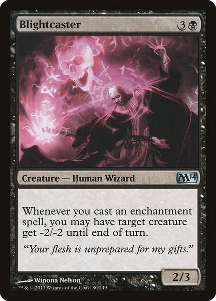 Blightcaster trading card from Magic 2014 (M14) Blightcaster - Magic 2014 (M14) Magic: The Gathering trading card