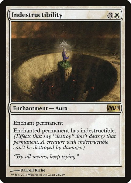 Indestructibility trading card from Magic 2014 (M14) Indestructibility - Magic 2014 (M14) Magic: The Gathering trading card