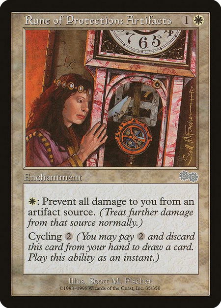 Rune of Protection: Artifacts - Urza's Saga Magic: The Gathering trading card