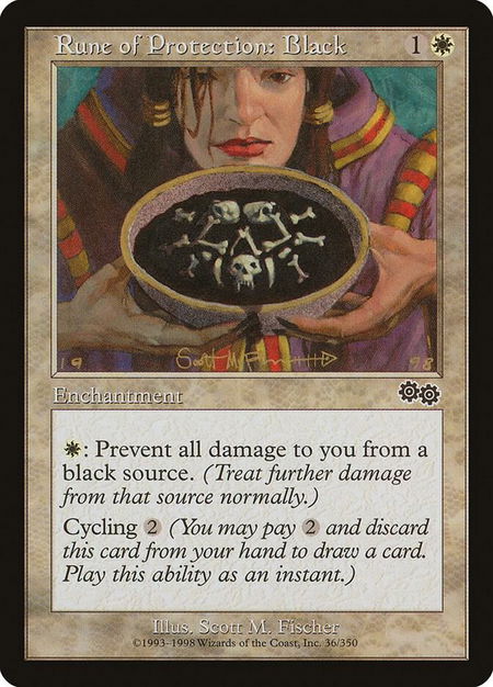 Rune of Protection: Black - Urza's Saga Magic: The Gathering trading card