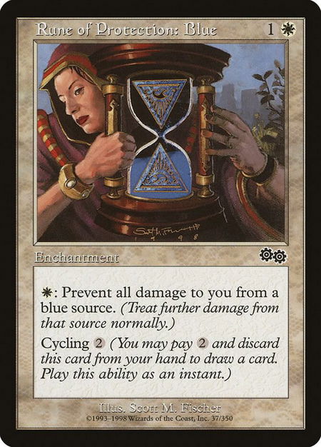 Rune of Protection: Blue - Urza's Saga Magic: The Gathering trading card