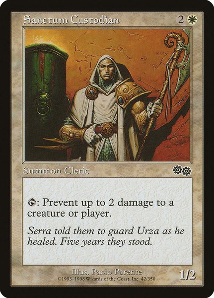 Sanctum Custodian trading card from Urza's Saga Sanctum Custodian - Urza's Saga Magic: The Gathering trading card