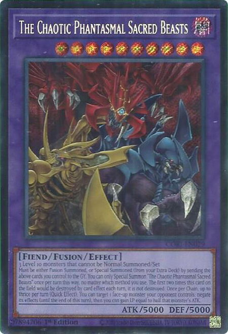 The Chaotic Phantasmal Sacred Beasts (Secret Rare) trading card from Chaos Origins The Chaotic Phantasmal Sacred Beasts (Secret Rare) - Chaos Origins YuGiOh trading card