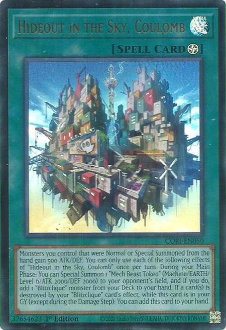 Hideout in the Sky, Coulomb trading card from Chaos Origins Hideout in the Sky, Coulomb - Chaos Origins YuGiOh trading card