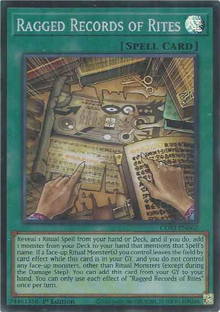Ragged Records of Rites trading card from Chaos Origins Ragged Records of Rites - Chaos Origins YuGiOh trading card