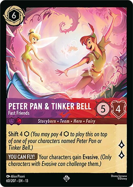 Peter Pan & Tinker Bell - Fast Friends trading card from Attack of the Vine! Peter Pan & Tinker Bell - Fast Friends - Attack of the Vine! Disney Lorcana trading card