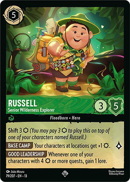 Russell - Senior Wilderness Explorer trading card from Attack of the Vine! Russell - Senior Wilderness Explorer - Attack of the Vine! Disney Lorcana trading card