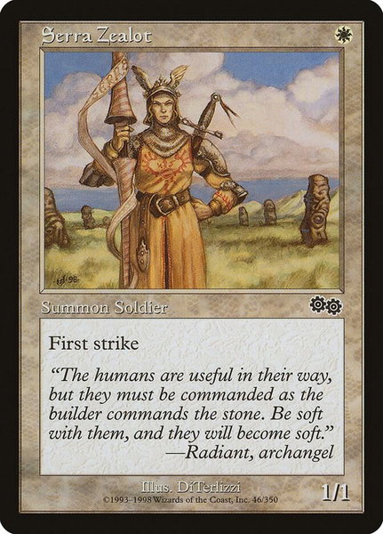 Serra Zealot trading card from Urza's Saga Serra Zealot - Urza's Saga Magic: The Gathering trading card