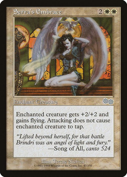 Serra's Embrace trading card from Urza's Saga Serra's Embrace - Urza's Saga Magic: The Gathering trading card