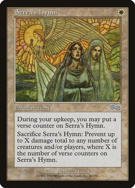 Serra's Hymn trading card from Urza's Saga Serra's Hymn - Urza's Saga Magic: The Gathering trading card
