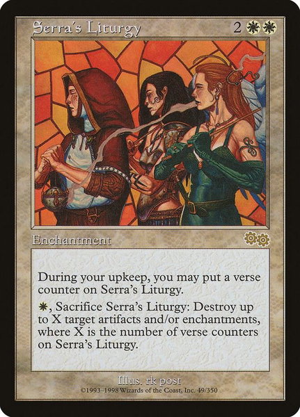 Serra's Liturgy trading card from Urza's Saga Serra's Liturgy - Urza's Saga Magic: The Gathering trading card