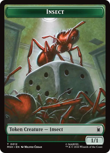Insect // Clue Double-Sided Token trading card from Marvel Super Heroes Insect // Clue Double-Sided Token - Marvel Super Heroes Magic: The Gathering trading card