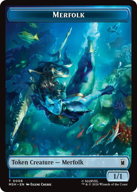 Merfolk // Doombot Double-Sided Token trading card from Marvel Super Heroes Merfolk // Doombot Double-Sided Token - Marvel Super Heroes Magic: The Gathering trading card