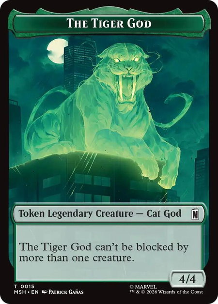 The Tiger God // Sturdy Shield Double-Sided Token trading card from Marvel Super Heroes The Tiger God // Sturdy Shield Double-Sided Token - Marvel Super Heroes Magic: The Gathering trading card