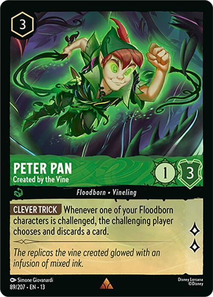 Peter Pan - Created by the Vine trading card from Attack of the Vine! Peter Pan - Created by the Vine - Attack of the Vine! Disney Lorcana trading card